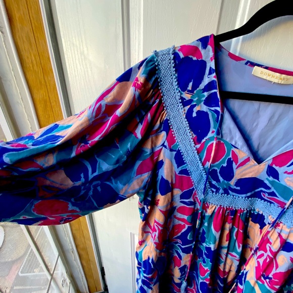 Down East Colorful Floral Dress with Puff Sleeves M/L - Picture 5 of 6